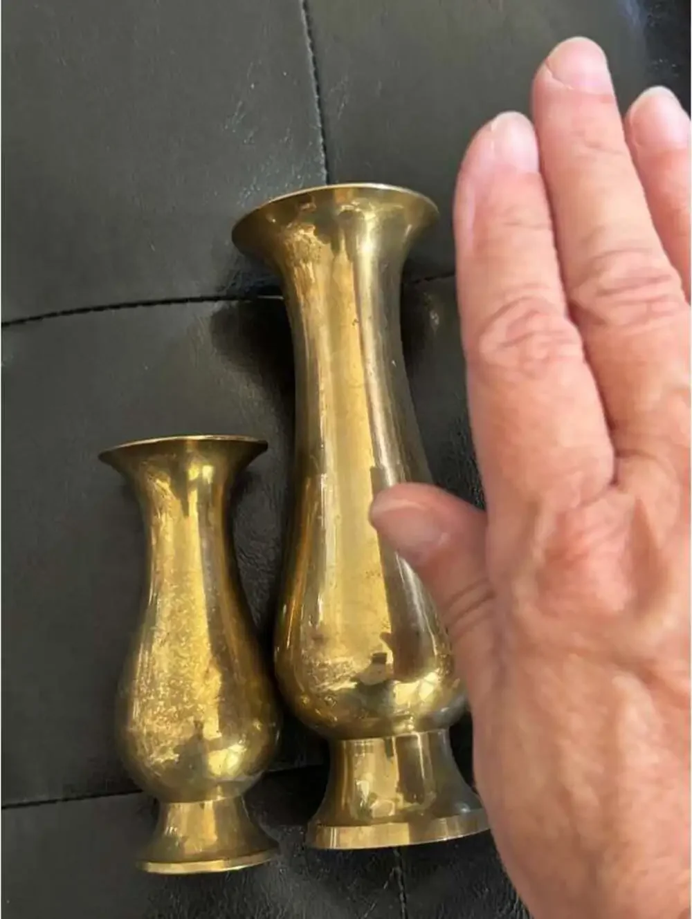 Vintage Handmade Solid Brass Vases from India - Set of 2